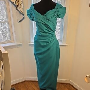 Elegant Teal Off-Shoulder Dress‎